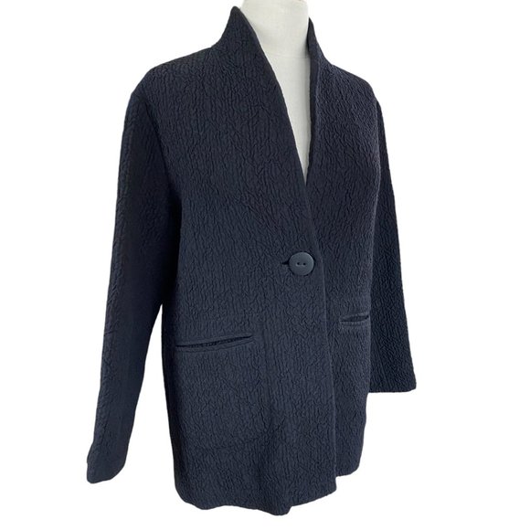 Eileen Fisher Crinkle Wool Linen Blazer Oversized Lagenlook Long Mature-XS - Picture 1 of 14